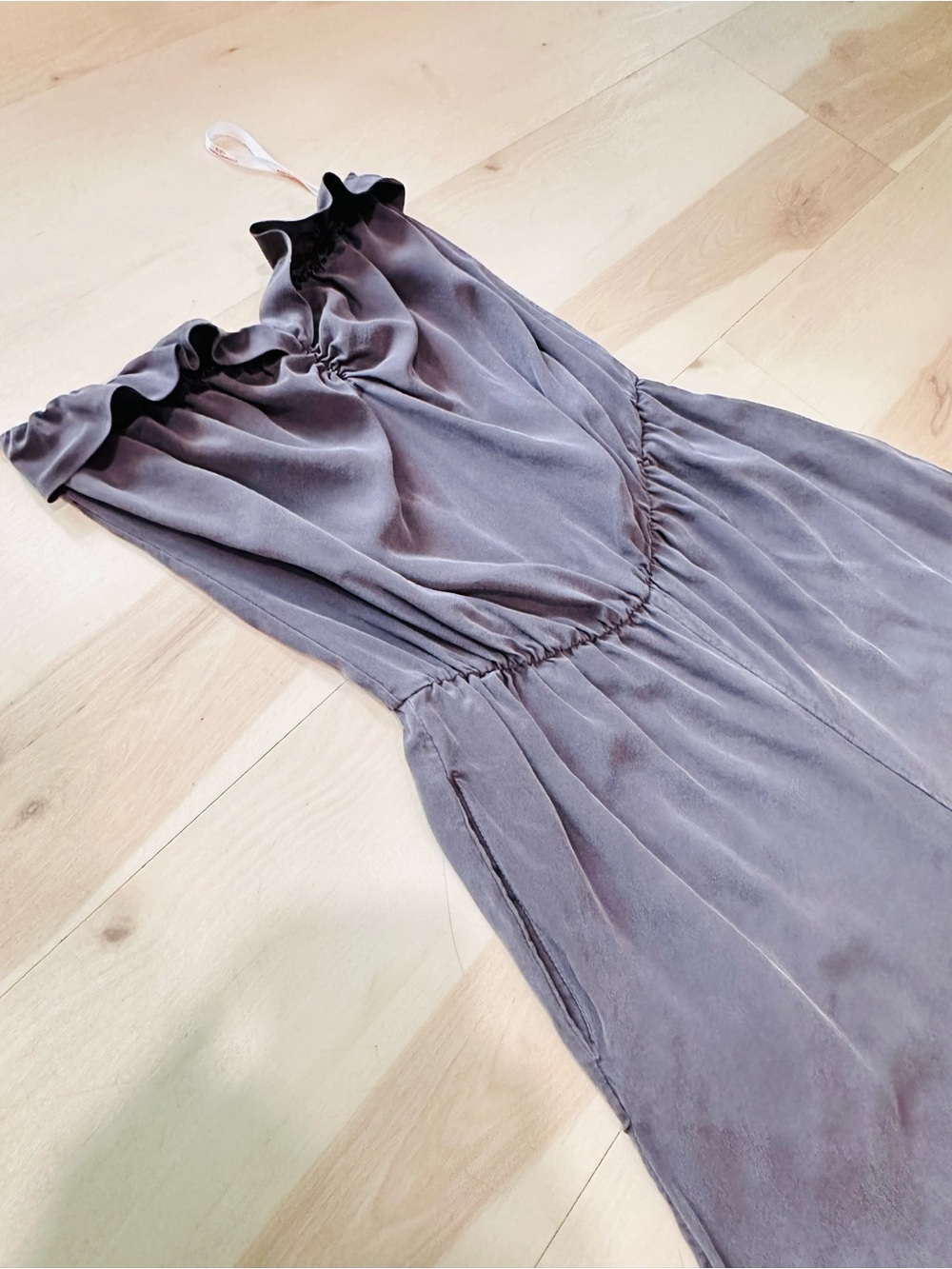 Karina Grimaldi strapless silk jumpsuit M elastic waist ruffled neckline - Picture 3 of 13